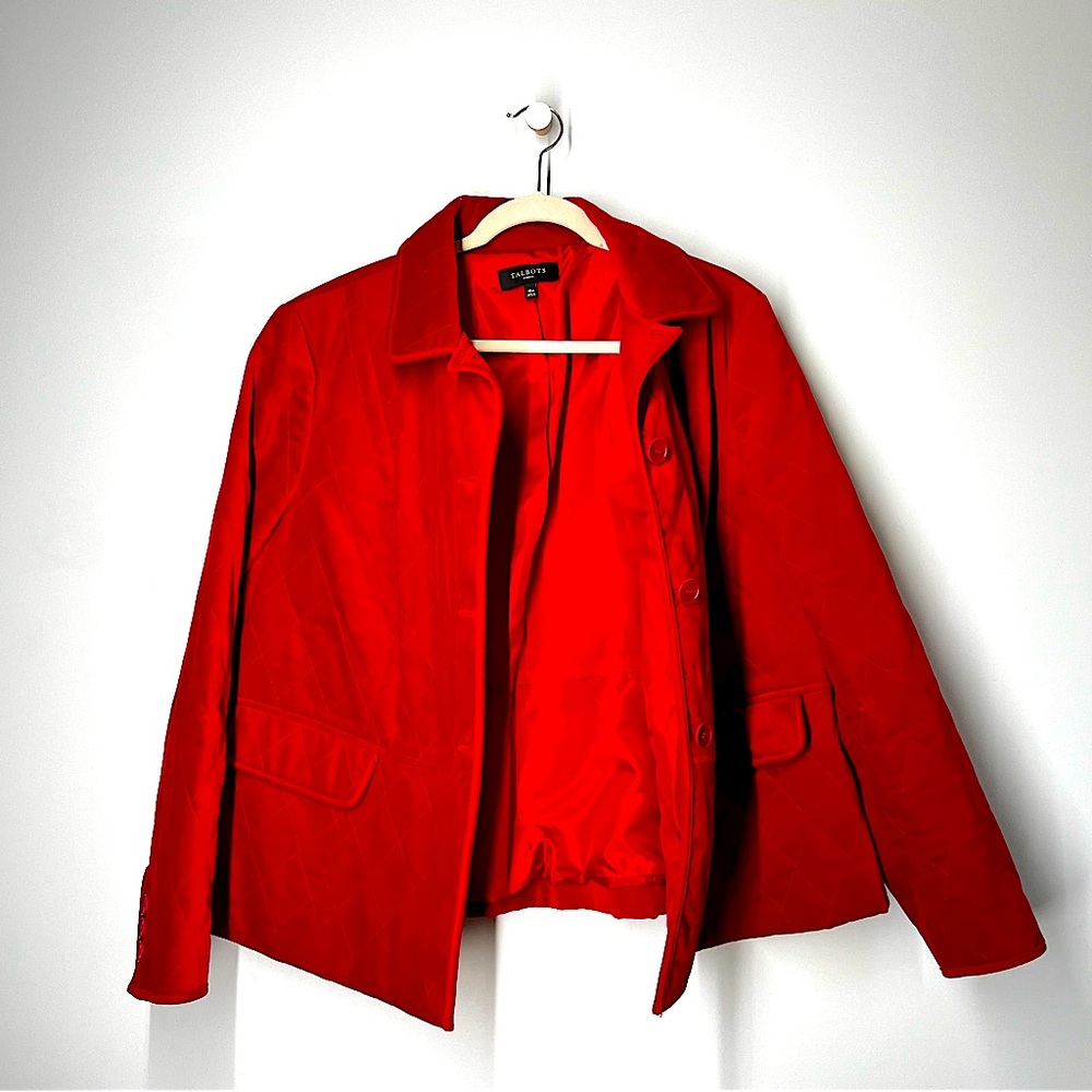 Talbots - Quilted Velvet Jacket - Red - 18W